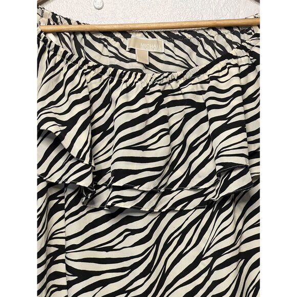Michael Michael Kors Women Size L Zebra Print Ruffle Blouse Y2K Preppy Designer - Picture 3 of 16